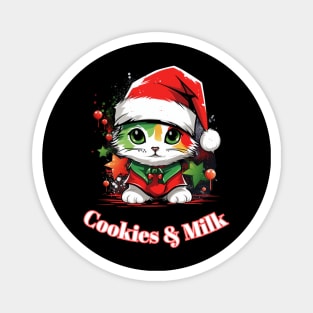 Cookies & Milk - Christmas Cat - Winter Holiday Magnet